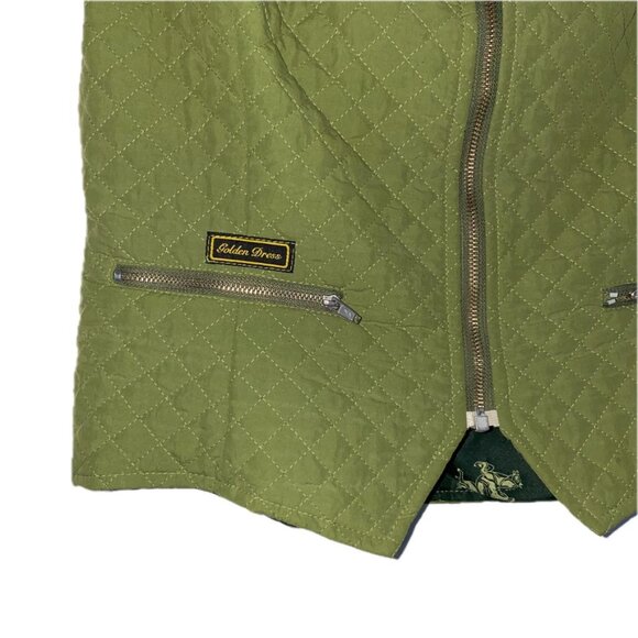 Golden Dress Quilted Cotton Zipper Vest Womens Sz M Equestrian Gear Green EUC - Picture 2 of 7